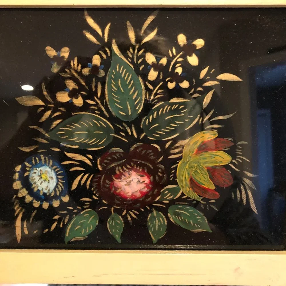 Vintage Federal type Split Mirror and Floral painting 11' by 21